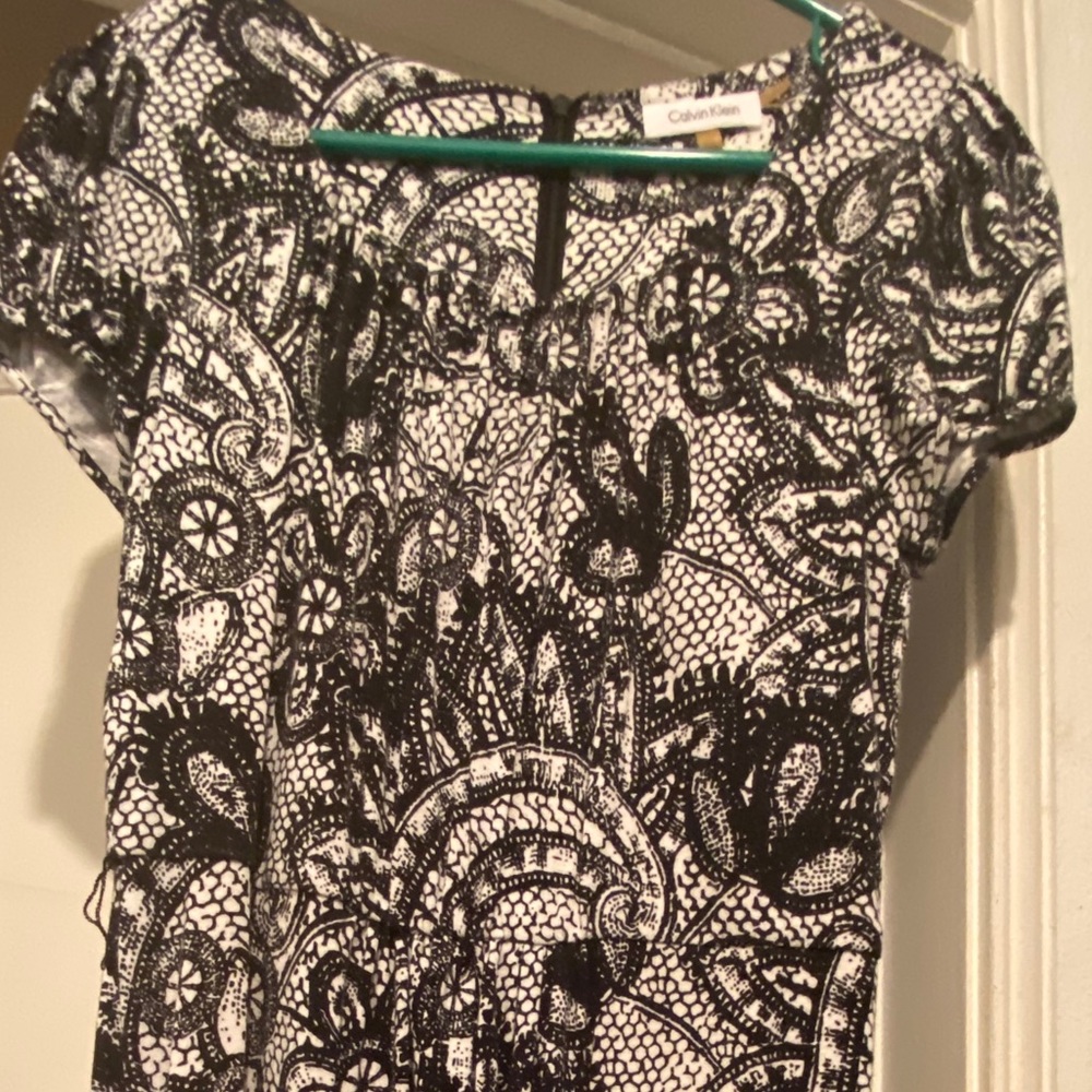 Calvin Klein black and white pattern dress